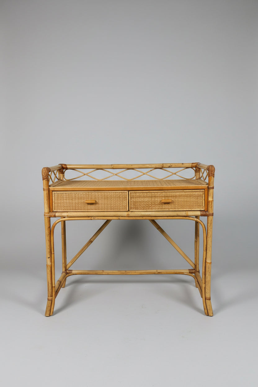 Italian 1970s Bamboo and Rattan Entrance Console/Dressing Table attributed to Bonacina