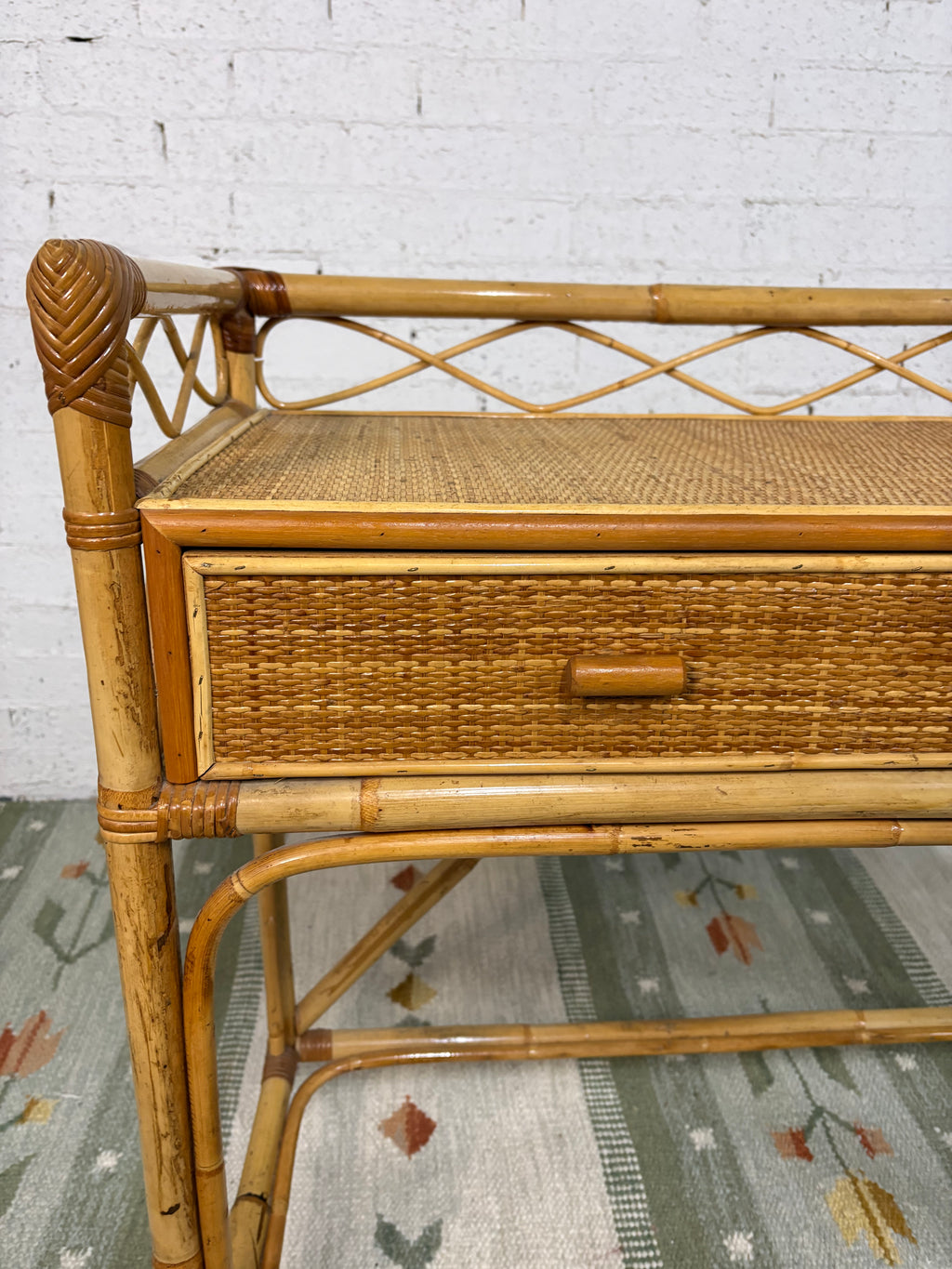 Italian 1970s Bamboo and Rattan Entrance Console/Dressing Table attributed to Bonacina