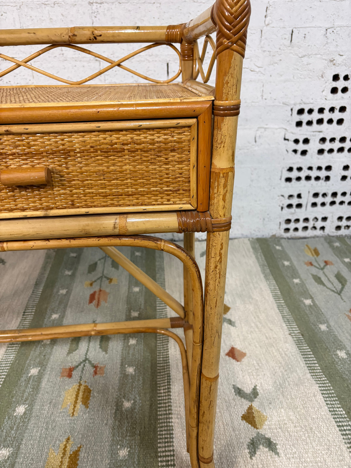 Italian 1970s Bamboo and Rattan Entrance Console/Dressing Table attributed to Bonacina