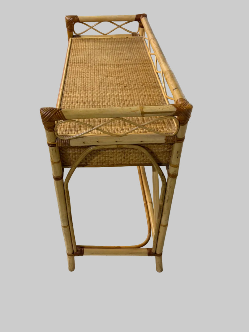 Italian 1970s Bamboo and Rattan Entrance Console/Dressing Table attributed to Bonacina