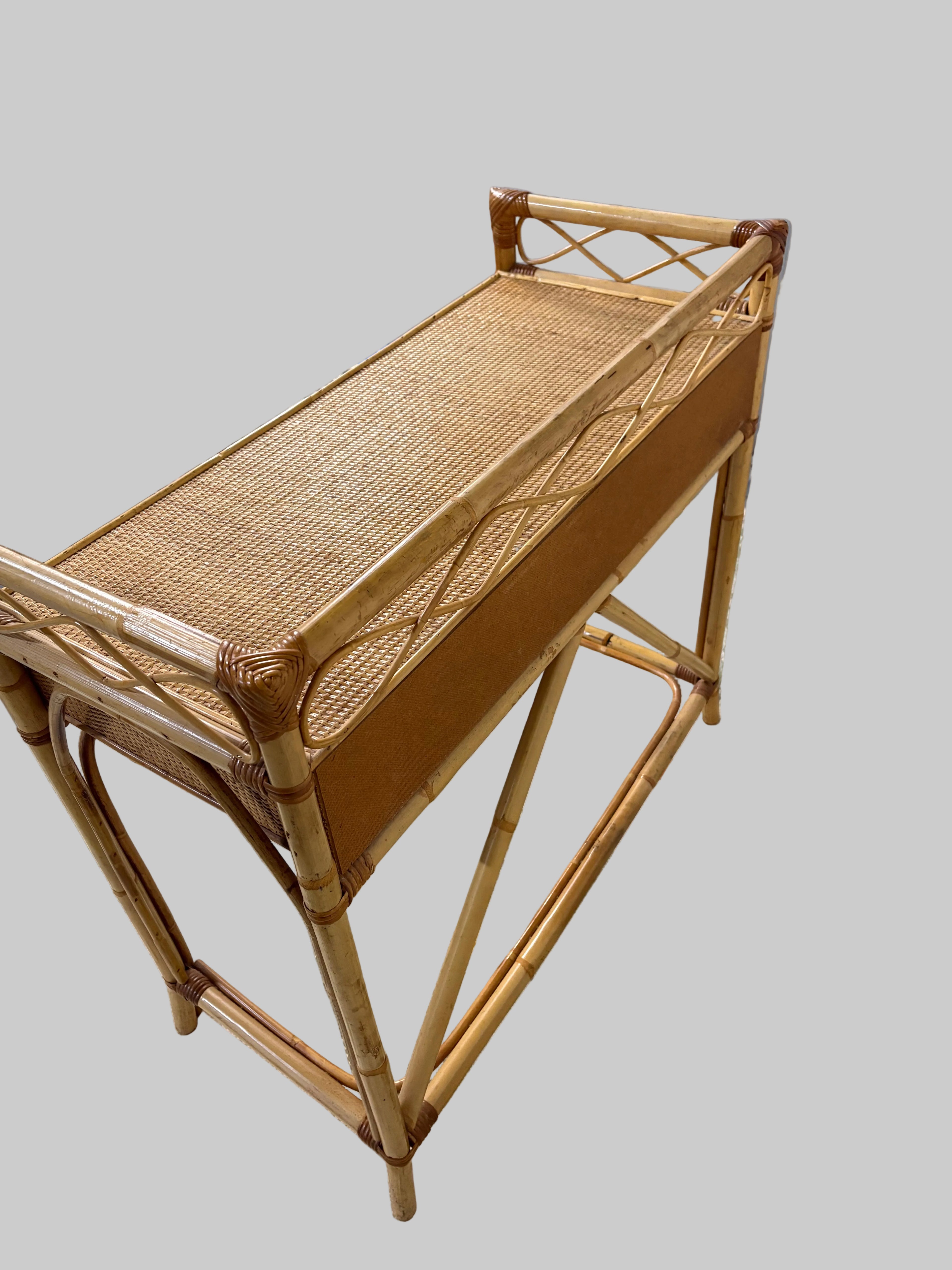 Italian 1970s Bamboo and Rattan Entrance Console/Dressing Table attributed to Bonacina