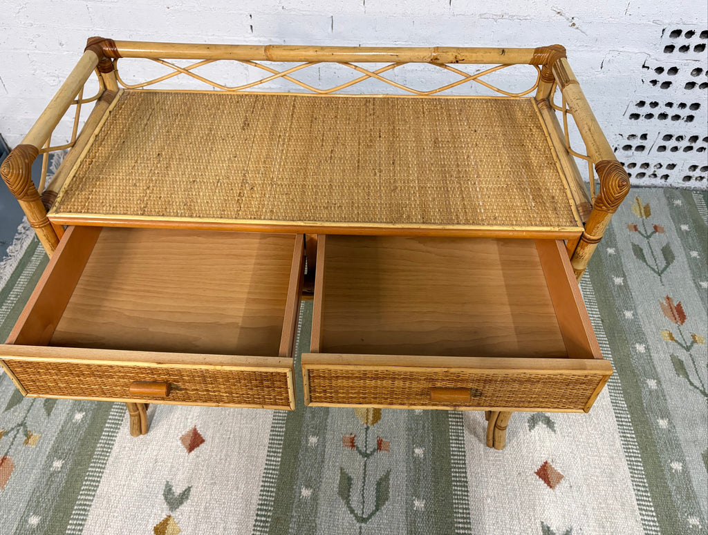 Italian 1970s Bamboo and Rattan Entrance Console/Dressing Table attributed to Bonacina
