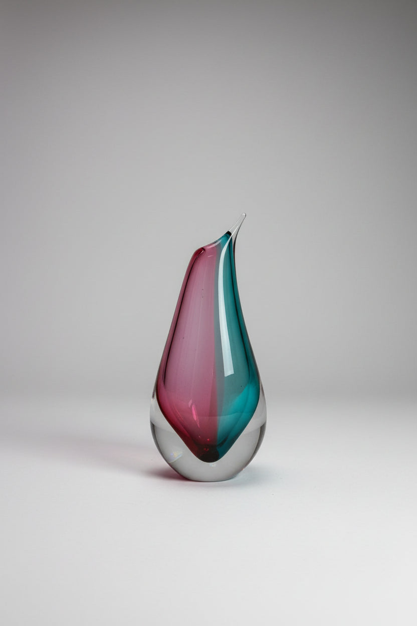 Murano Sommerso Teardrop Vase, Pink and Green, Italy, c.1960s–1970s