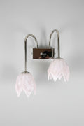 La Murrina Twin-Arm Murano Glass Wall Sconce, Marbled Pink Tulip Shades, Italy, c.1980s