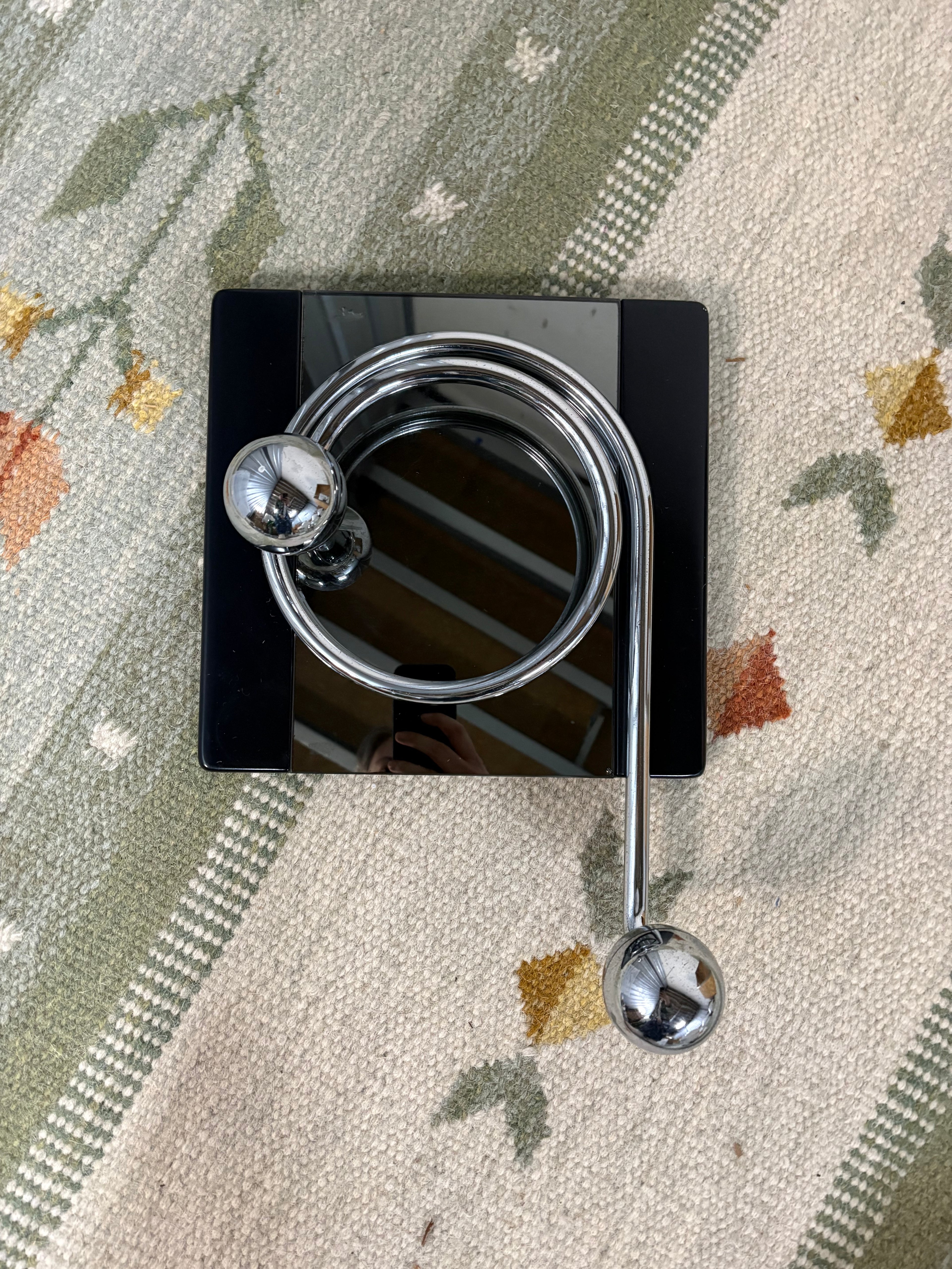 Willy Rizzo Chrome Spiral Coat Hook, Black Mirrored Backplate, Italy, 1970s