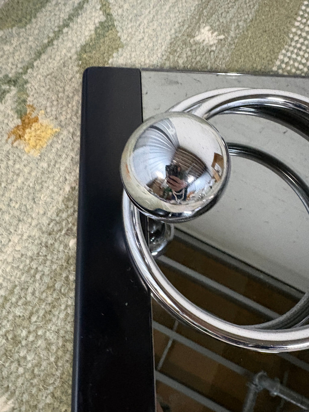 Willy Rizzo Chrome Spiral Coat Hook, Black Mirrored Backplate, Italy, 1970s