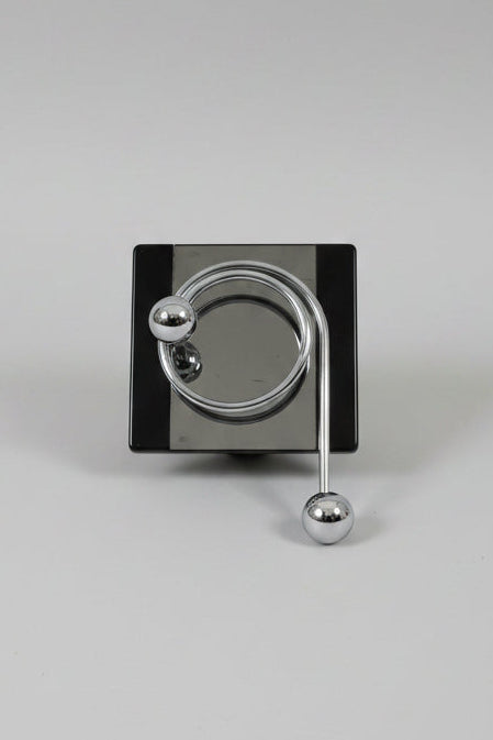 Willy Rizzo Chrome Spiral Coat Hook, Black Mirrored Backplate, Italy, 1970s