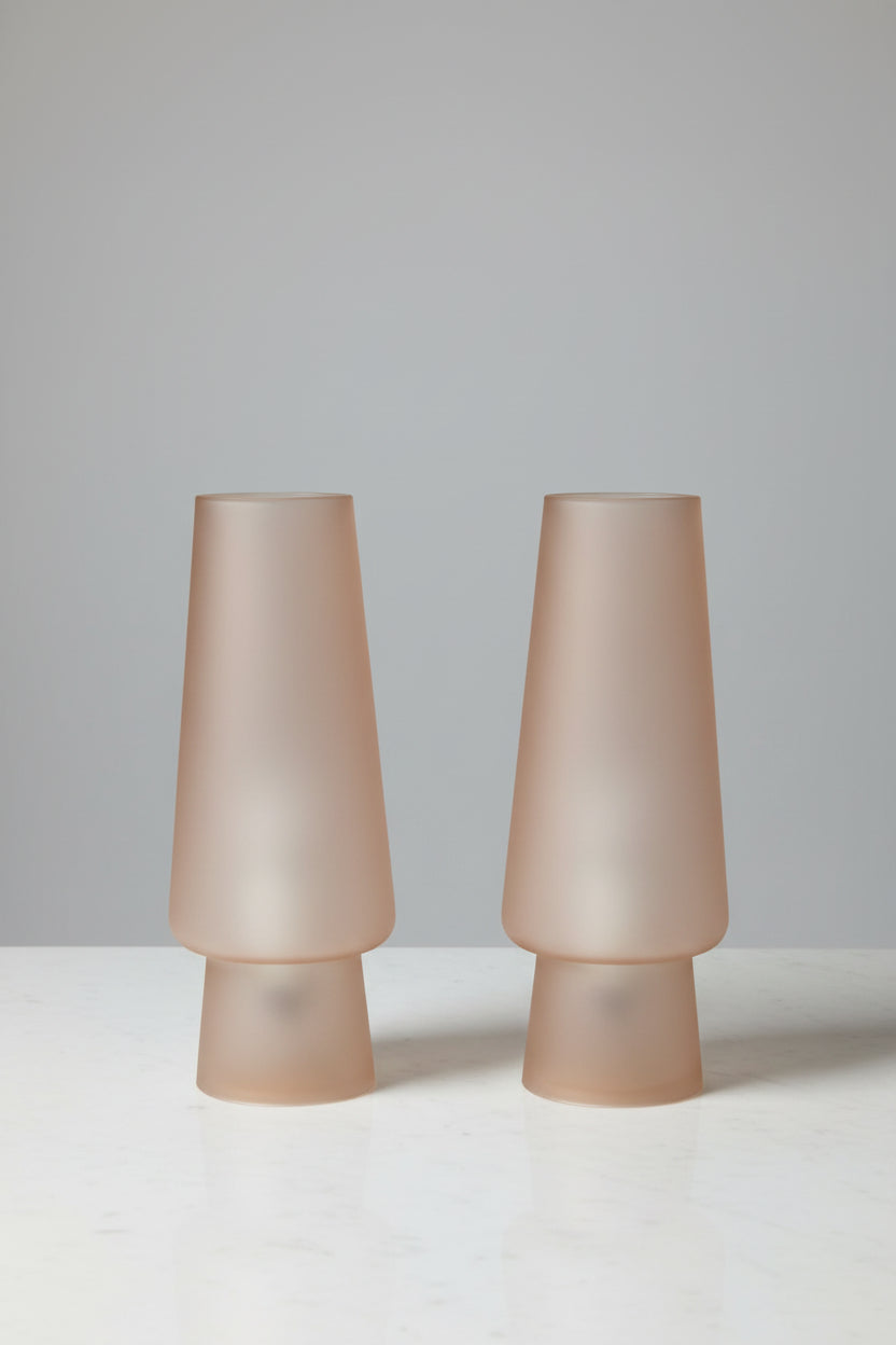 Pair of Italian Table Lamps, Tapered Frosted Pink Glass, Italy, c.1970s–1980s