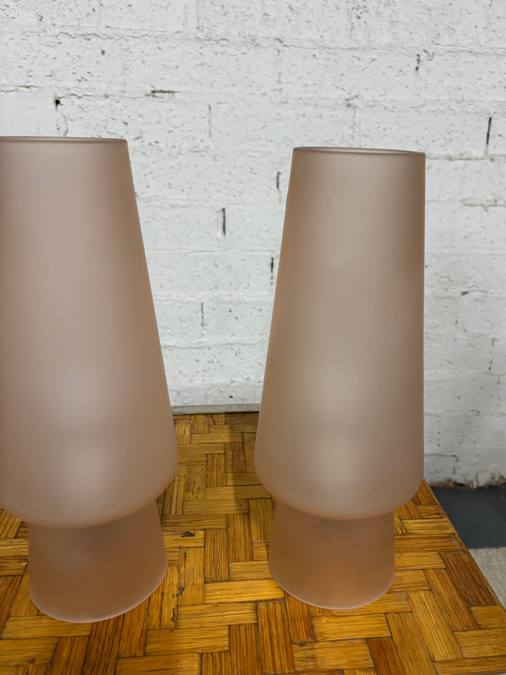 Pair of Italian Table Lamps, Tapered Frosted Pink Glass, Italy, c.1970s–1980s
