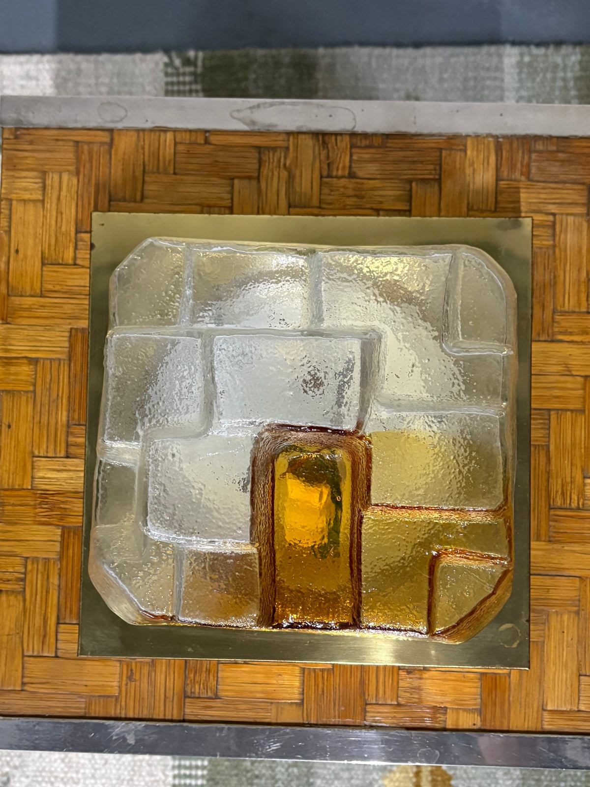 Murano 'Cubo' Glass Wall Light, Amber and Smoke Glass, attributed to Mazzega, Italy, c.1960s