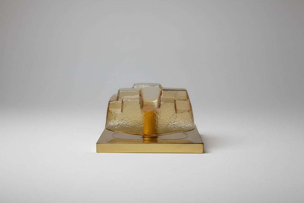 Murano 'Cubo' Glass Wall Light, Amber and Smoke Glass, attributed to Mazzega, Italy, c.1960s