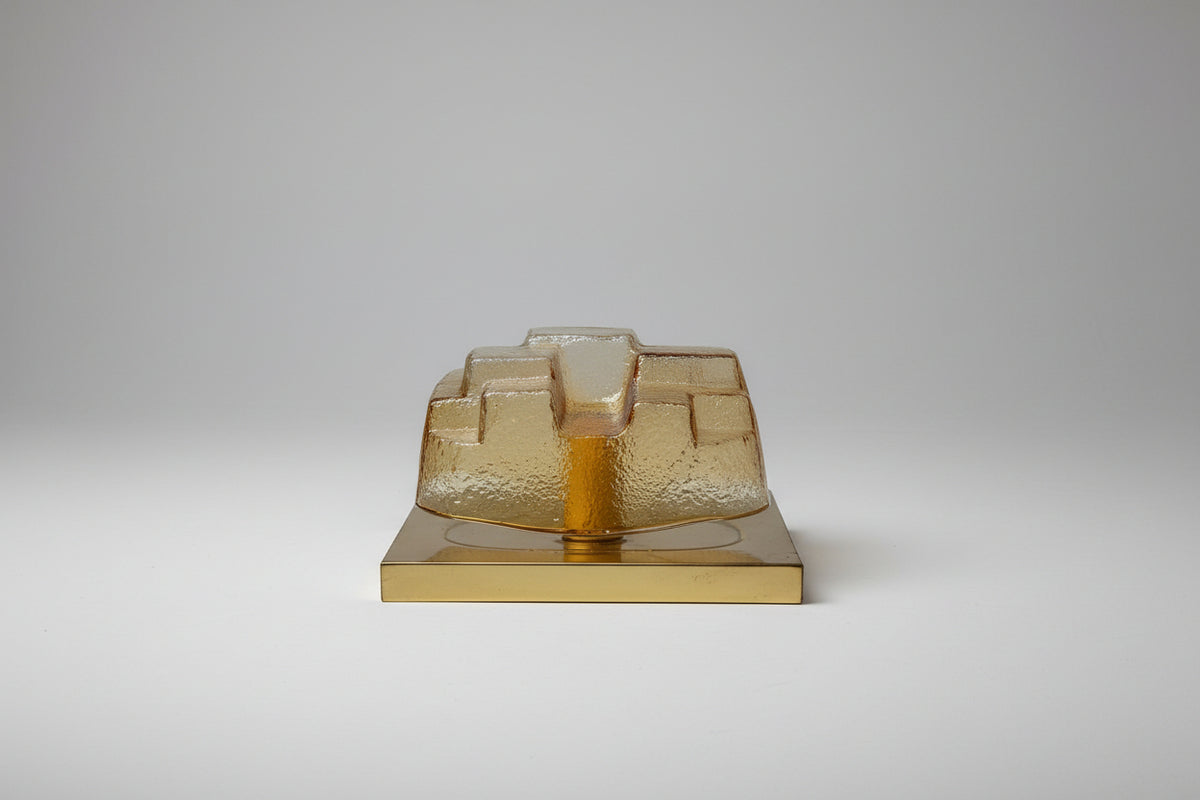 Murano 'Cubo' Glass Wall Light, Amber and Smoke Glass, attributed to Mazzega, Italy, c.1960s