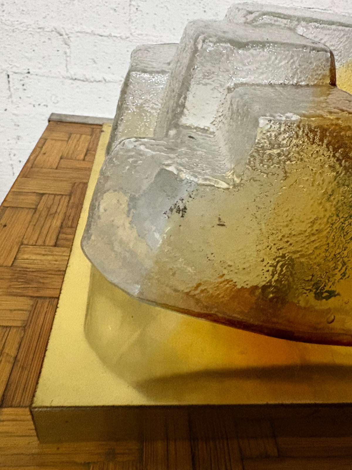 Murano 'Cubo' Glass Wall Light, Amber and Smoke Glass, attributed to Mazzega, Italy, c.1960s