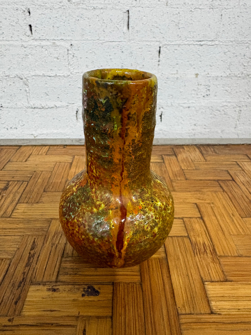 Claudio Pulli Ceramic Vase, Mottled Polychrome Glaze, Sardinia, Italy, c.1970s