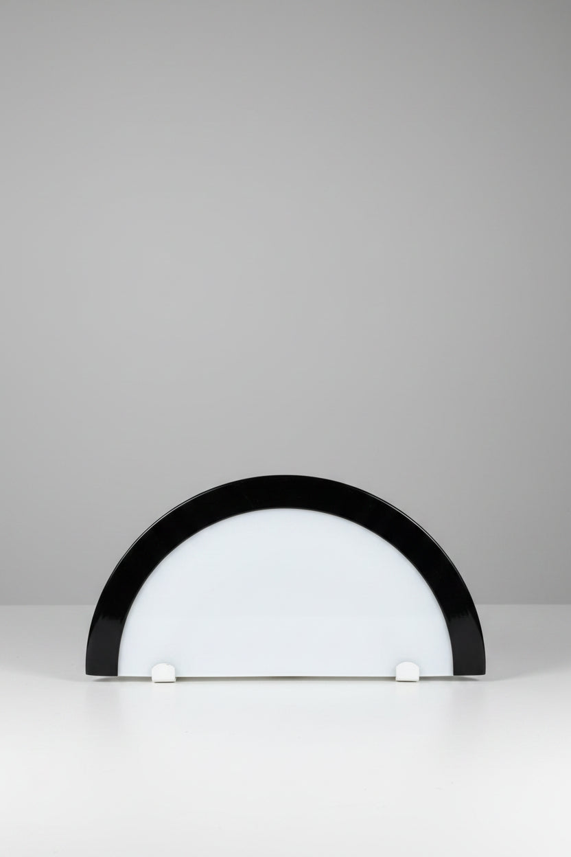 Murano Demilune Wall Light, White Opaline and Black Glass, Italy, c.1970s
