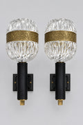 Pair of Neo-Rococo Faceted Glass and Cast-Metal Globe Wall Sconces, c.1960s