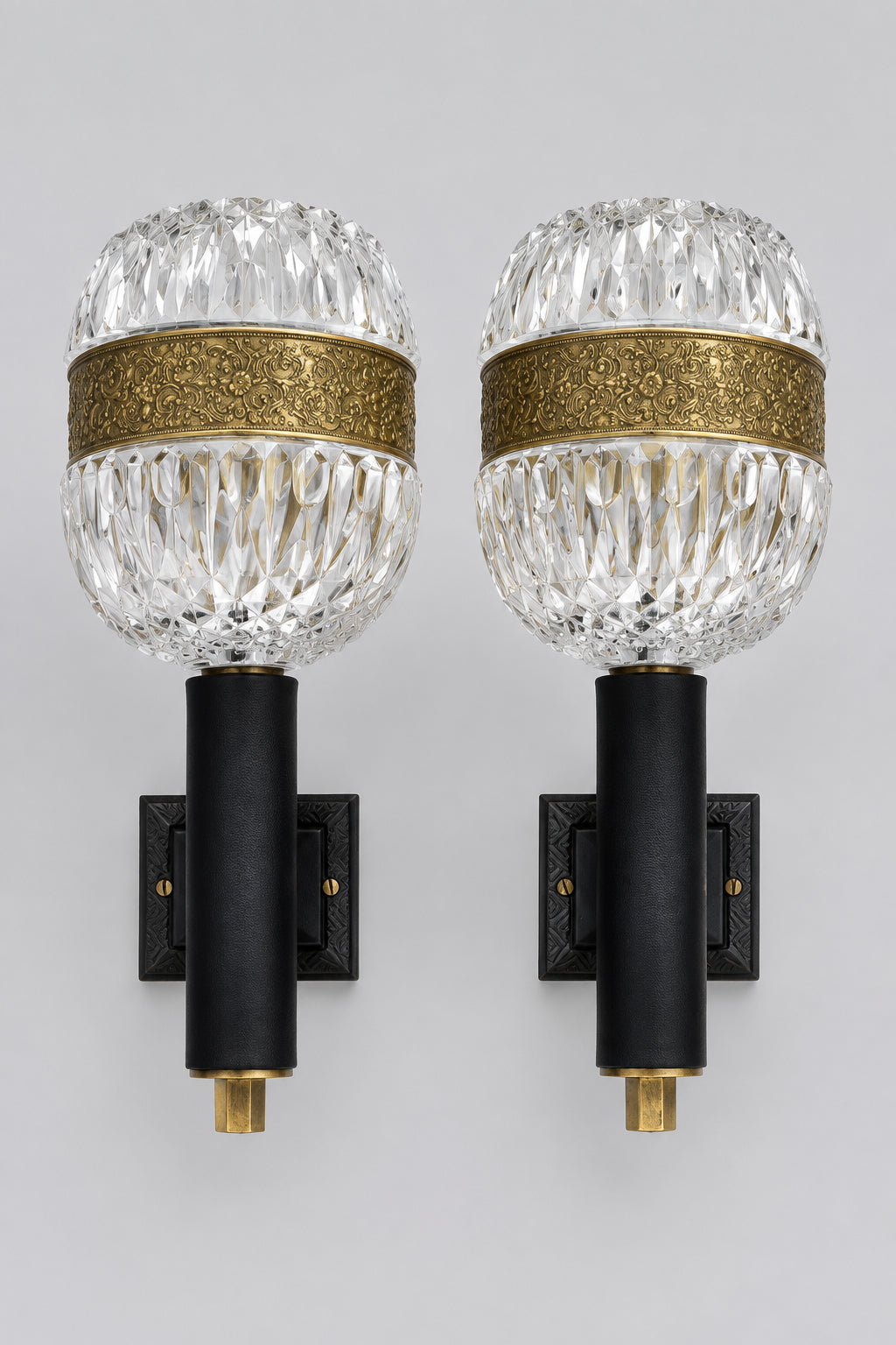 Pair of Neo-Rococo Faceted Glass and Cast-Metal Globe Wall Sconces, c.1960s