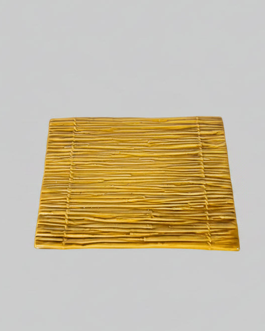 Boch Frères Faux-Bamboo Tray, Mustard-Glazed Ceramic, Belgium, c.1970s