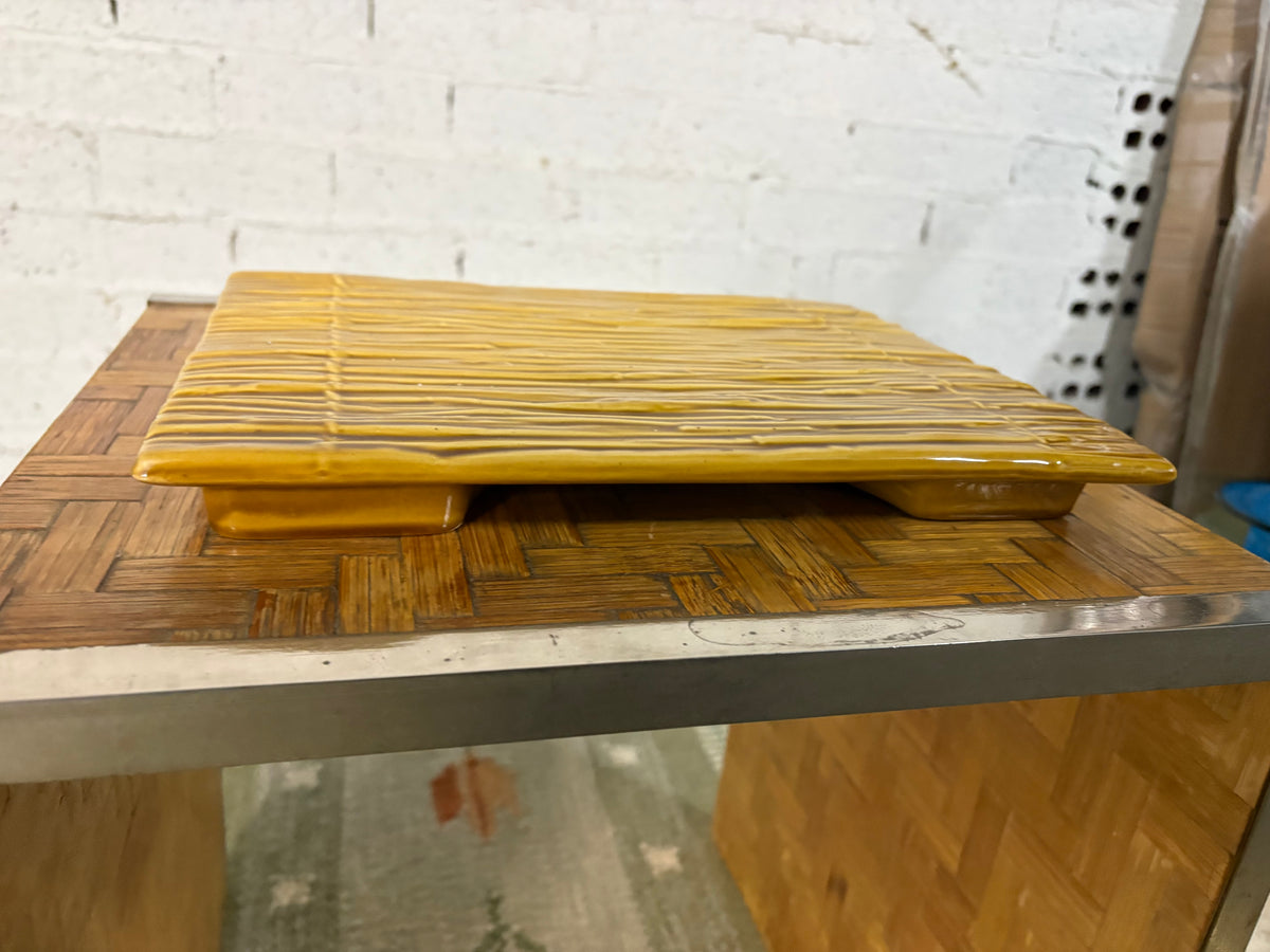 Boch Frères Faux-Bamboo Tray, Mustard-Glazed Ceramic, Belgium, c.1970s