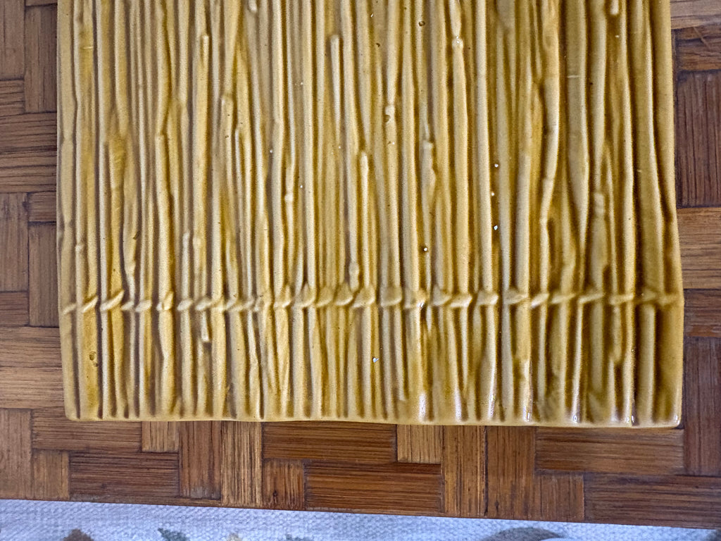 Boch Frères Faux-Bamboo Tray, Mustard-Glazed Ceramic, Belgium, c.1970s
