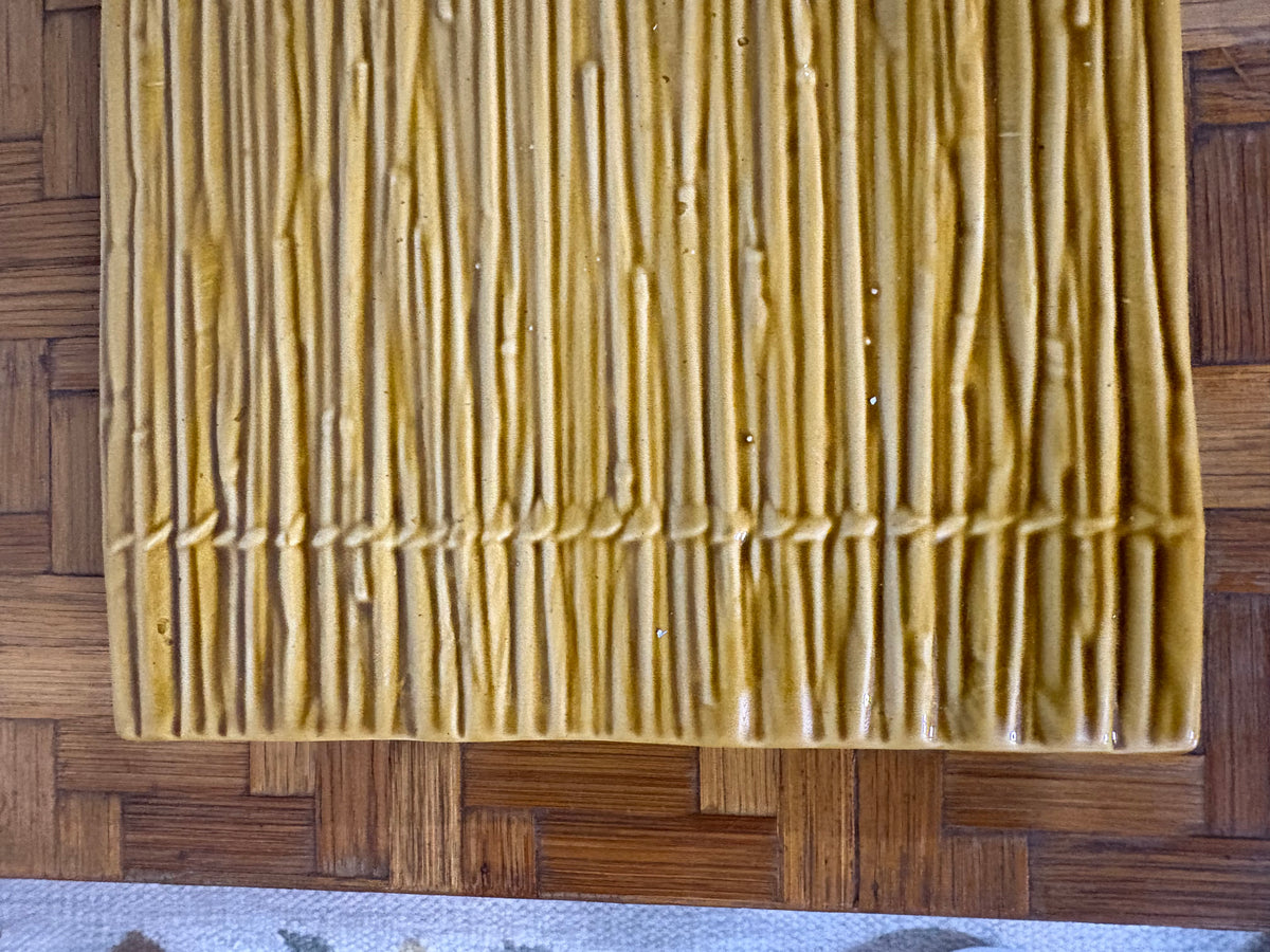Boch Frères Faux-Bamboo Tray, Mustard-Glazed Ceramic, Belgium, c.1970s