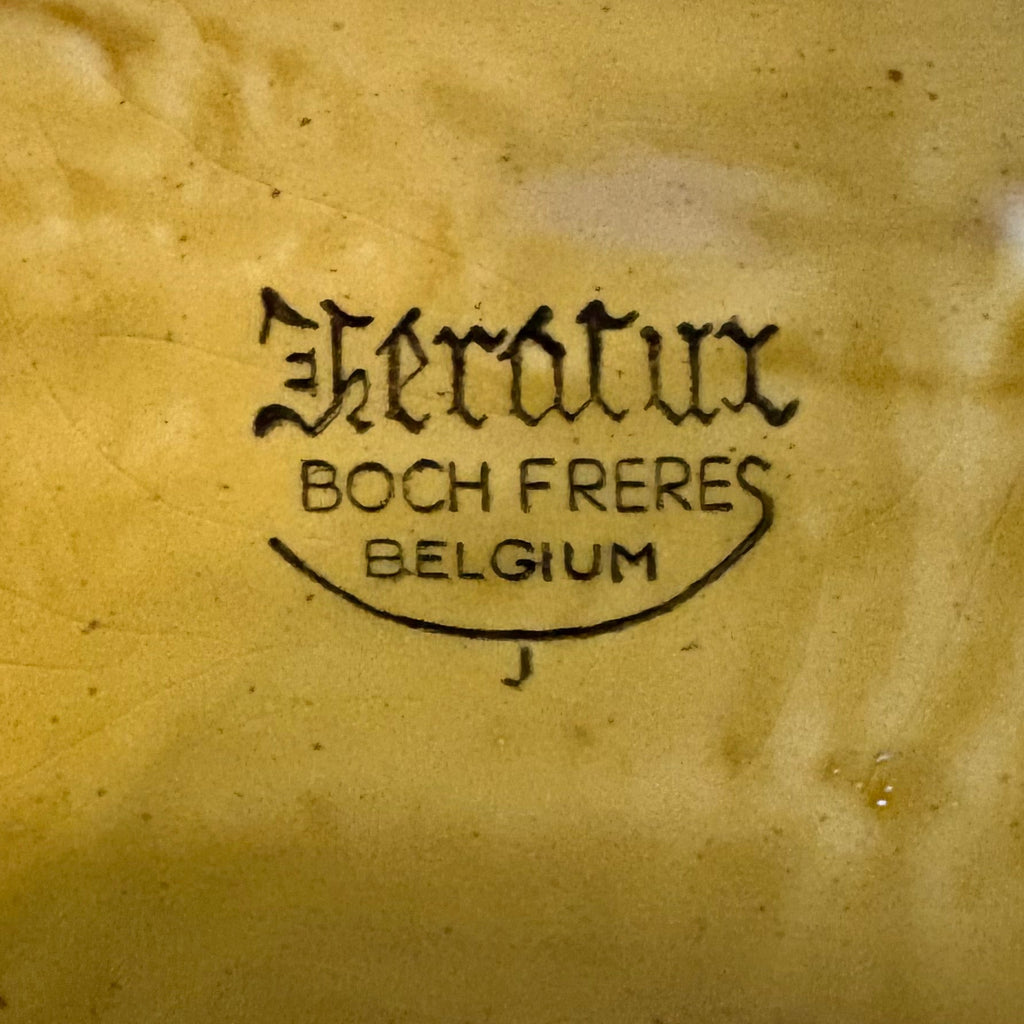 Boch Frères Faux-Bamboo Tray, Mustard-Glazed Ceramic, Belgium, c.1970s