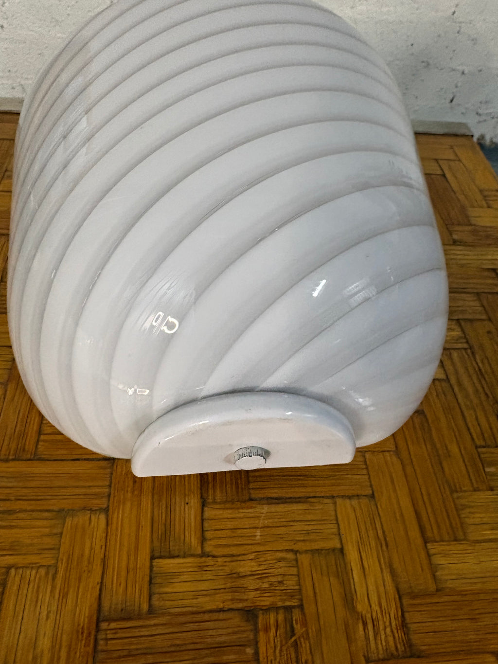 Murano Swirl Glass Wall Light, White Twisted-Ribbon Glass, Italy, c.1970s