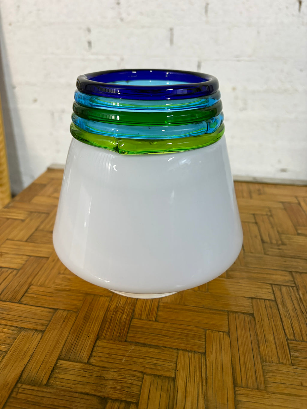 Leucos Murano Glass Wall or Ceiling Light, White Opaline with Coloured Bands Italy, c.1970s