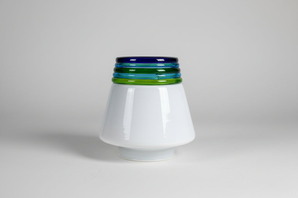 Leucos Murano Glass Wall or Ceiling Light, White Opaline with Coloured Bands Italy, c.1970s