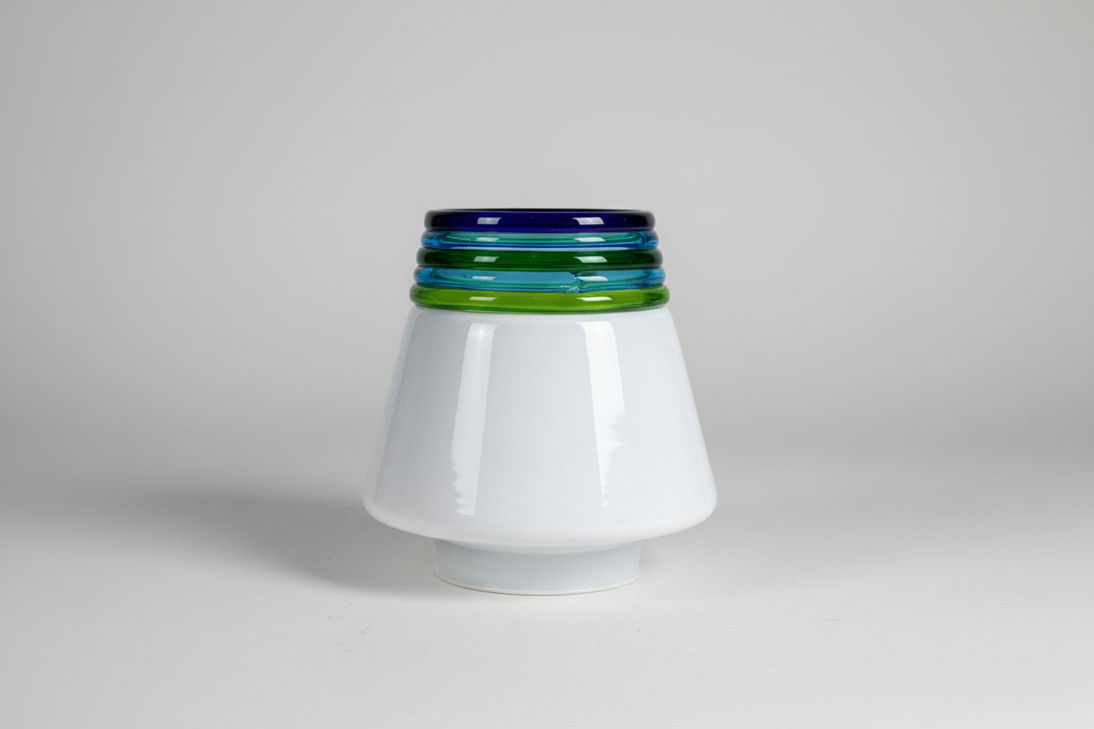 Leucos Murano Glass Wall or Ceiling Light, White Opaline with Coloured Bands Italy, c.1970s