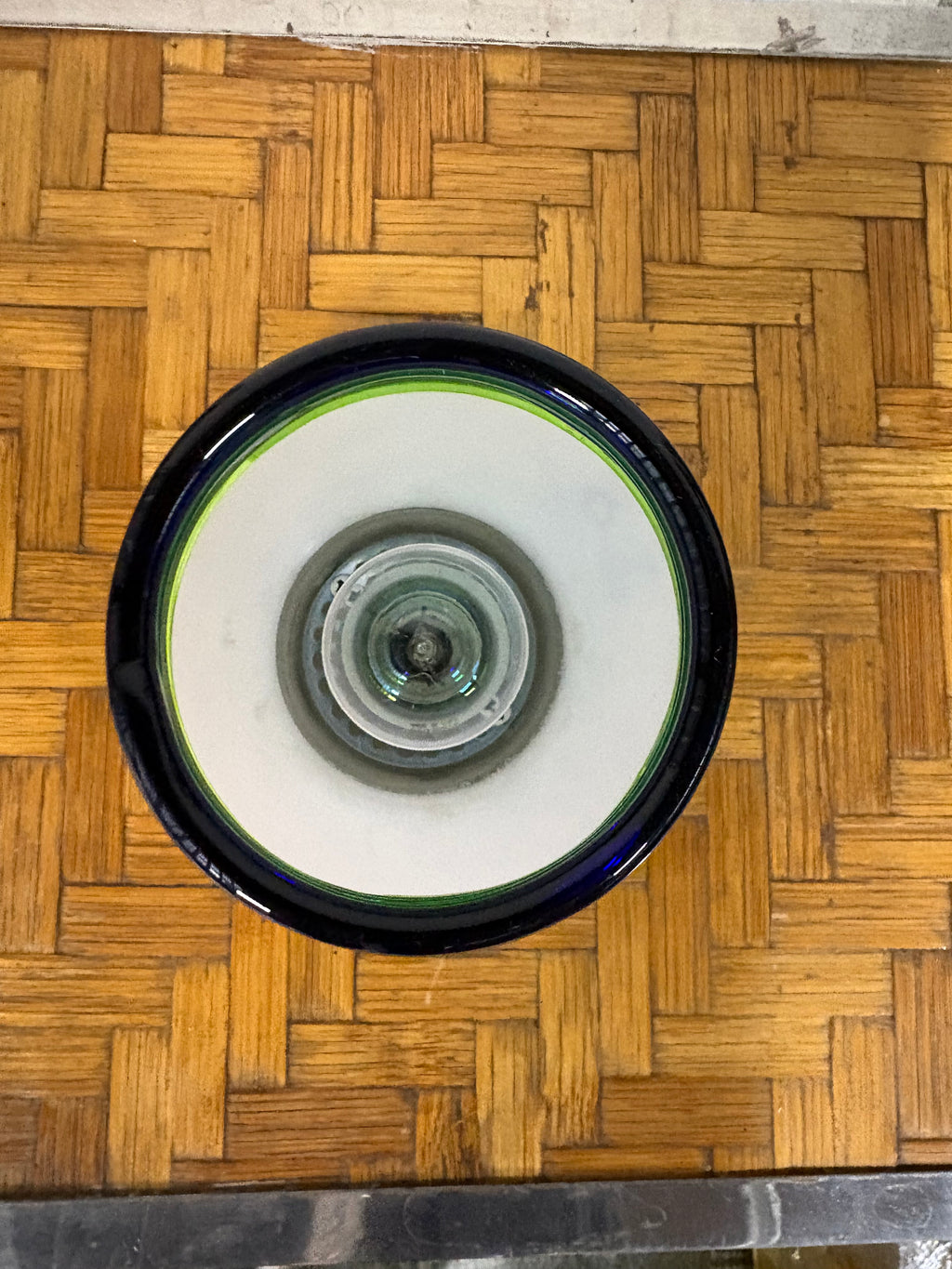 Leucos Murano Glass Wall or Ceiling Light, White Opaline with Coloured Bands Italy, c.1970s