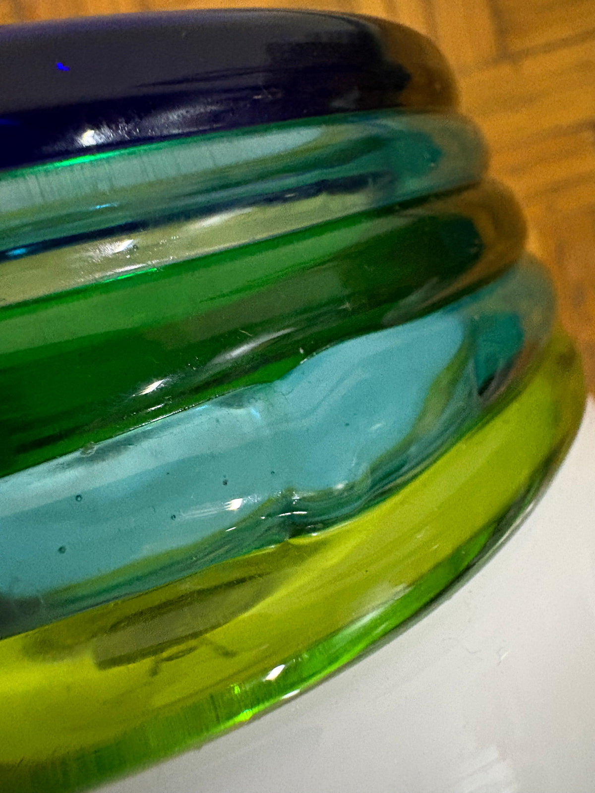 Leucos Murano Glass Wall or Ceiling Light, White Opaline with Coloured Bands Italy, c.1970s