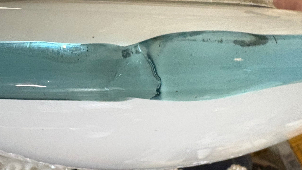 Murano Glass Flush Mount, attributed to Leucos, White Opaline Dome with Blue Glass Rim, Italy, c.1970s–1980s