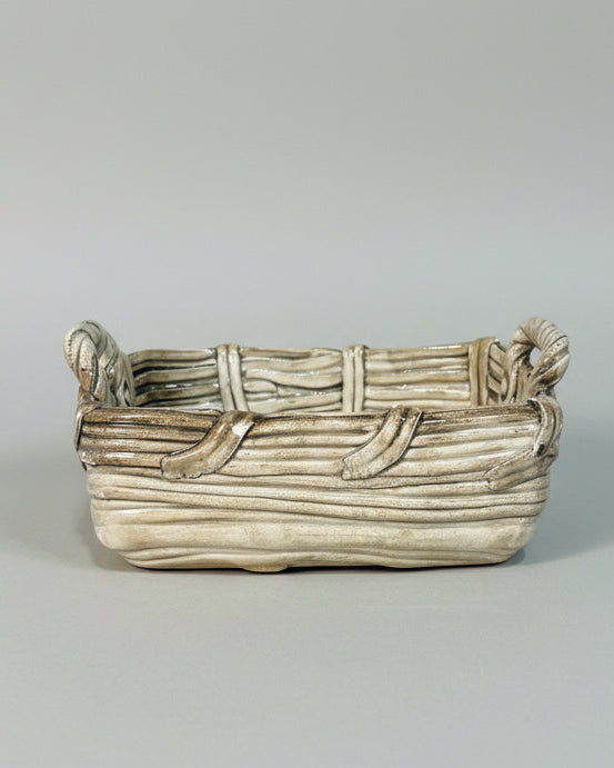 Ceramiche Modigliani Trompe-l'Oeil Basket, Faux-Wicker Glazed Ceramic, Rome, Italy, c.1960s