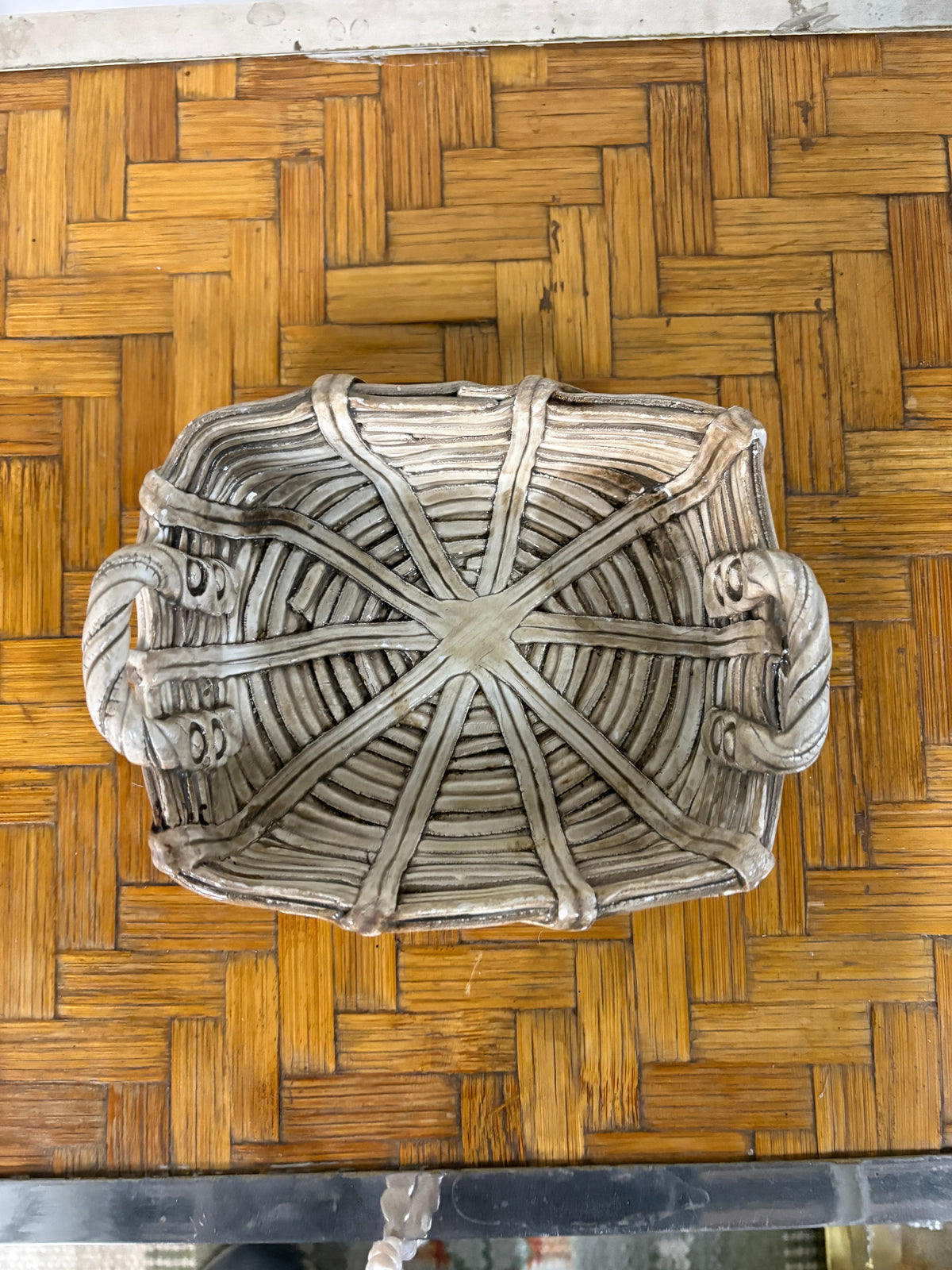 Ceramiche Modigliani Trompe-l'Oeil Basket, Faux-Wicker Glazed Ceramic, Rome, Italy, c.1960s