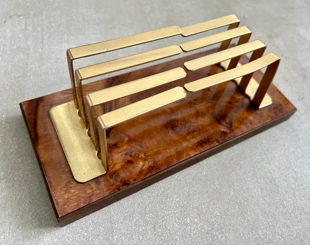 Vintage brass and burr wood letter holder