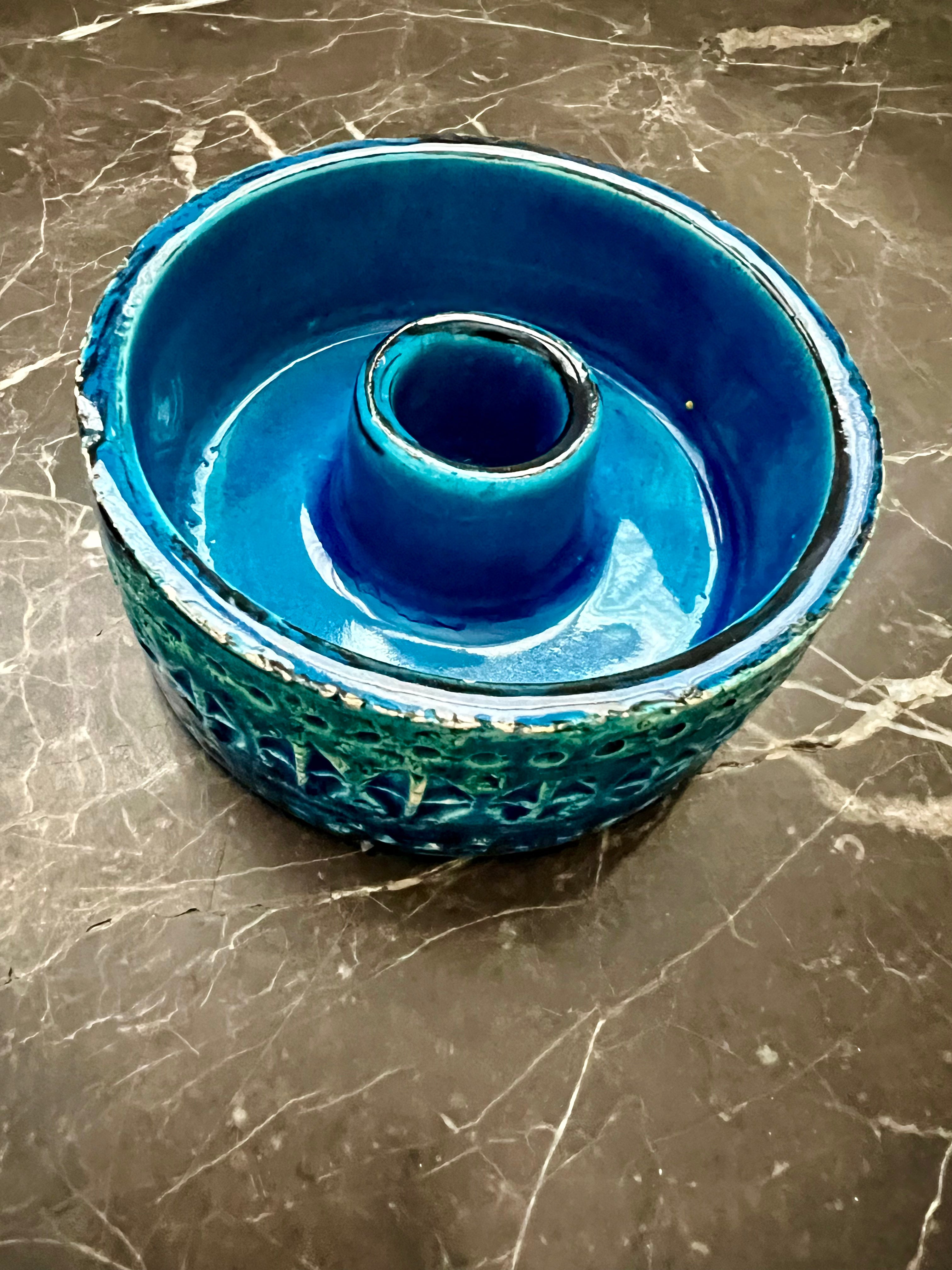 ‘Rimini Blu’ Candlestick Holder in the Style of Bitossi