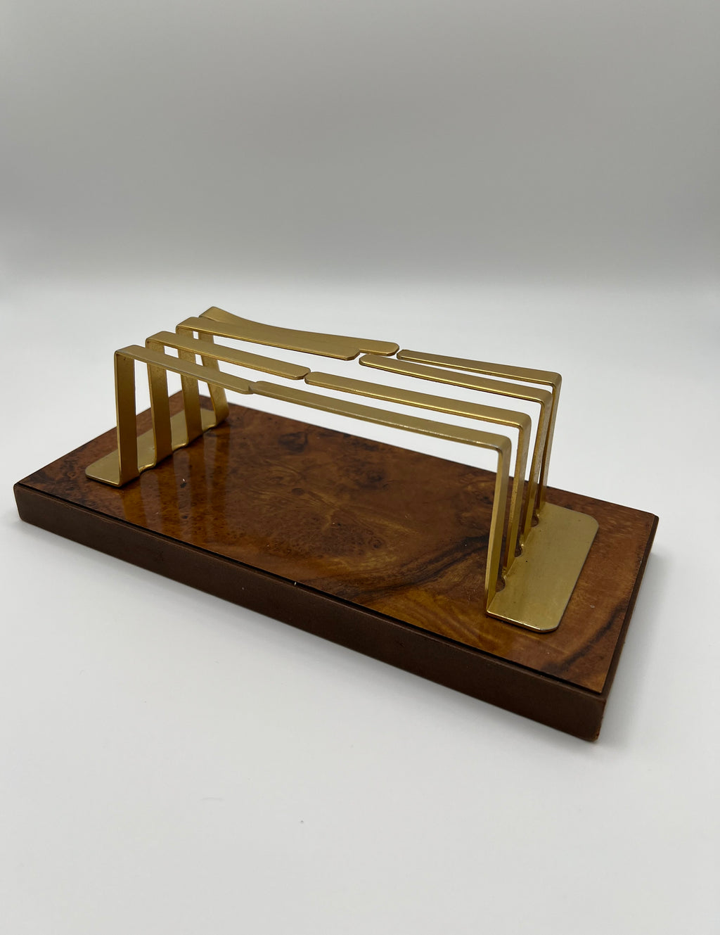 Vintage brass and burr wood letter holder