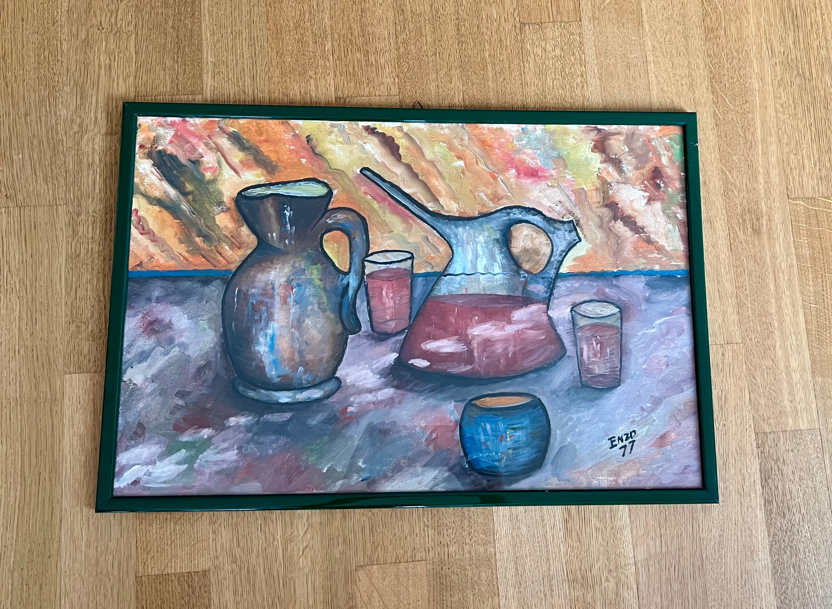 Italian Expressionist Painting, Signed Enzo, 1977