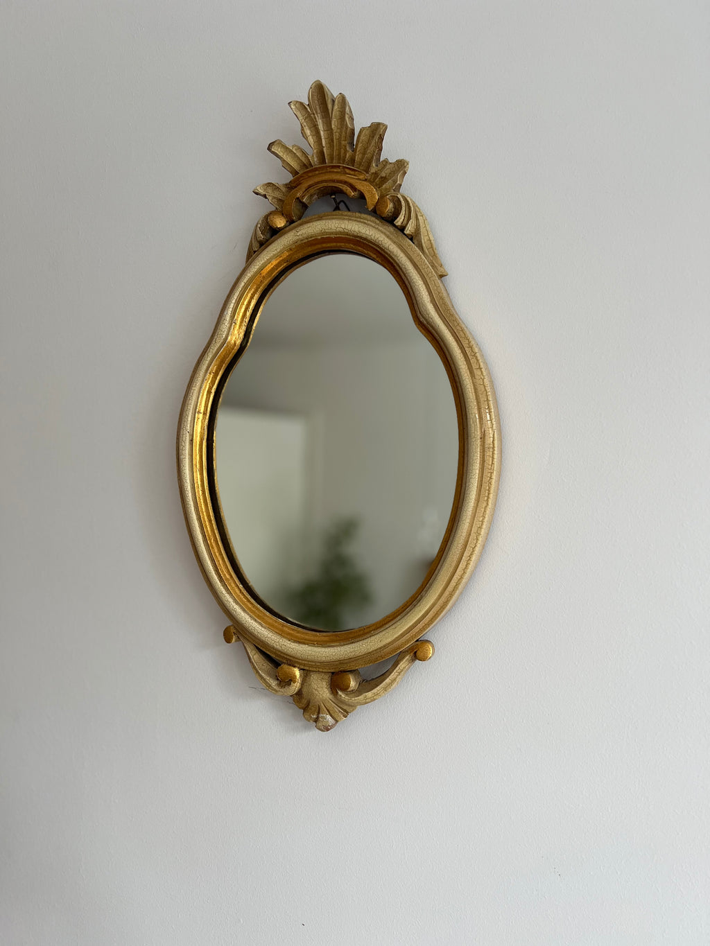 Pair of Italian Carved Wood Mirrors with Gold and White Finish, Italy, 1970s