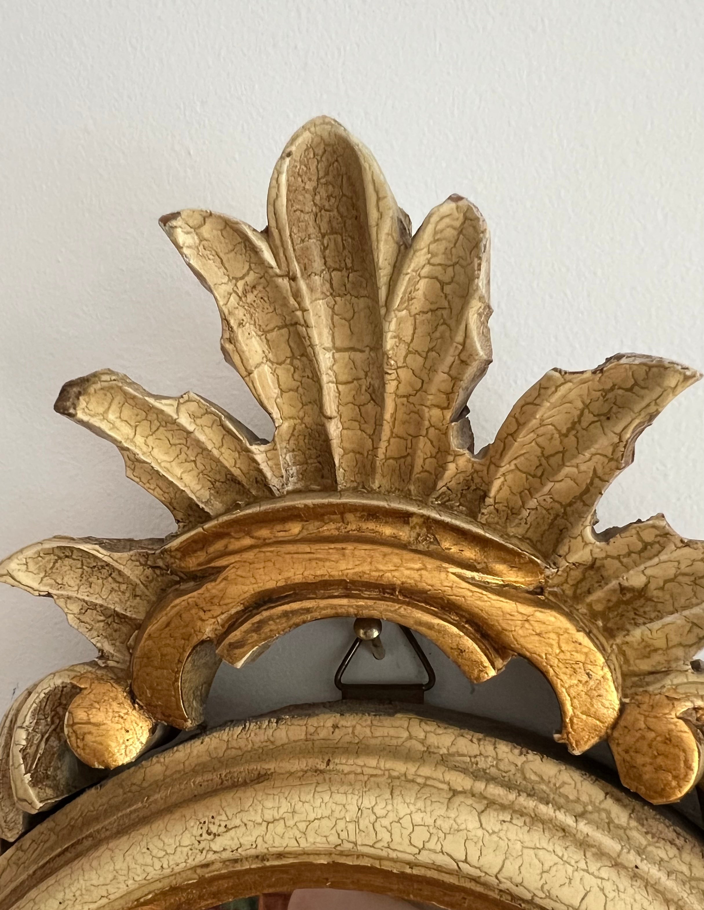 Pair of Italian Carved Wood Mirrors with Gold and White Finish, Italy, 1970s