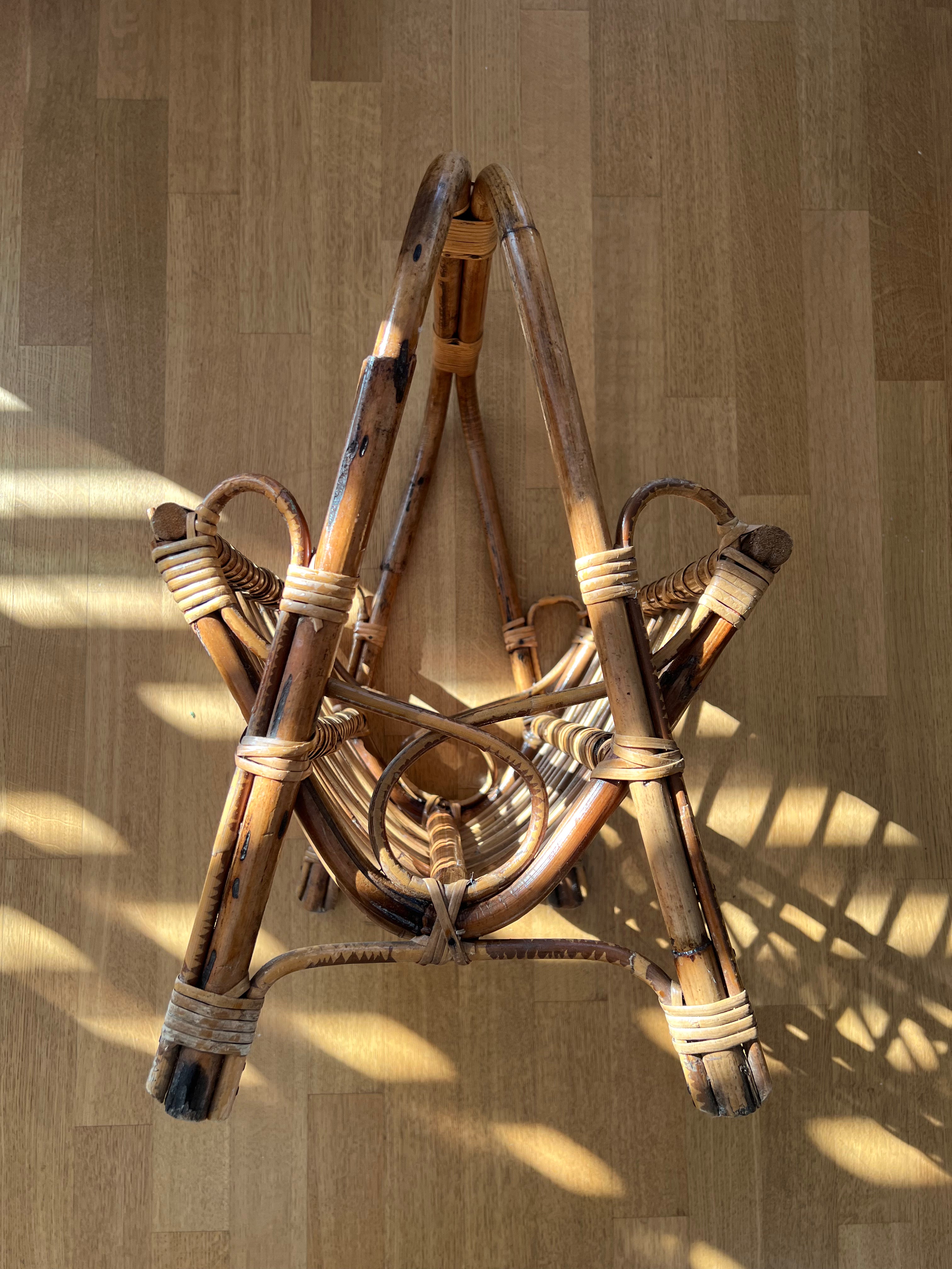 1950s Bamboo Magazine Rack Attributed to Franco Albin