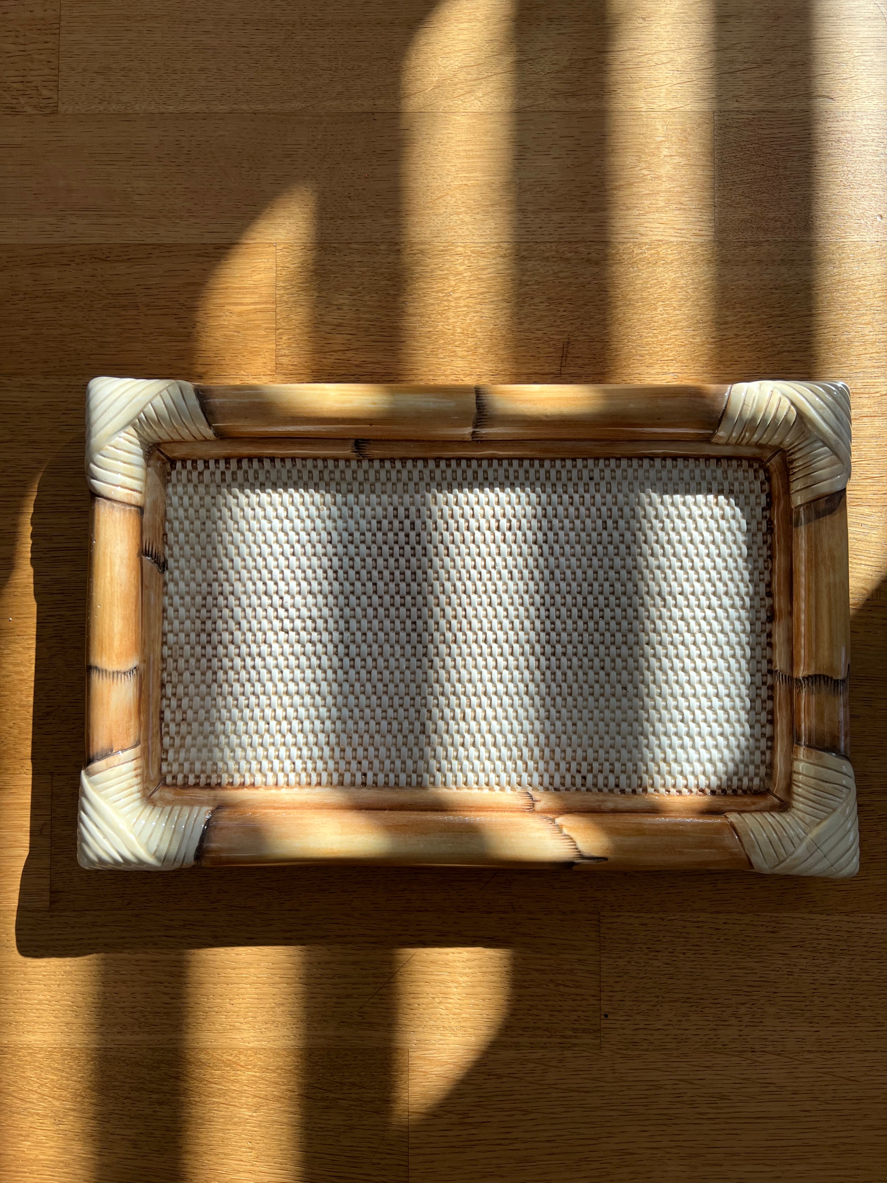 1970s ceramic bamboo look tray
