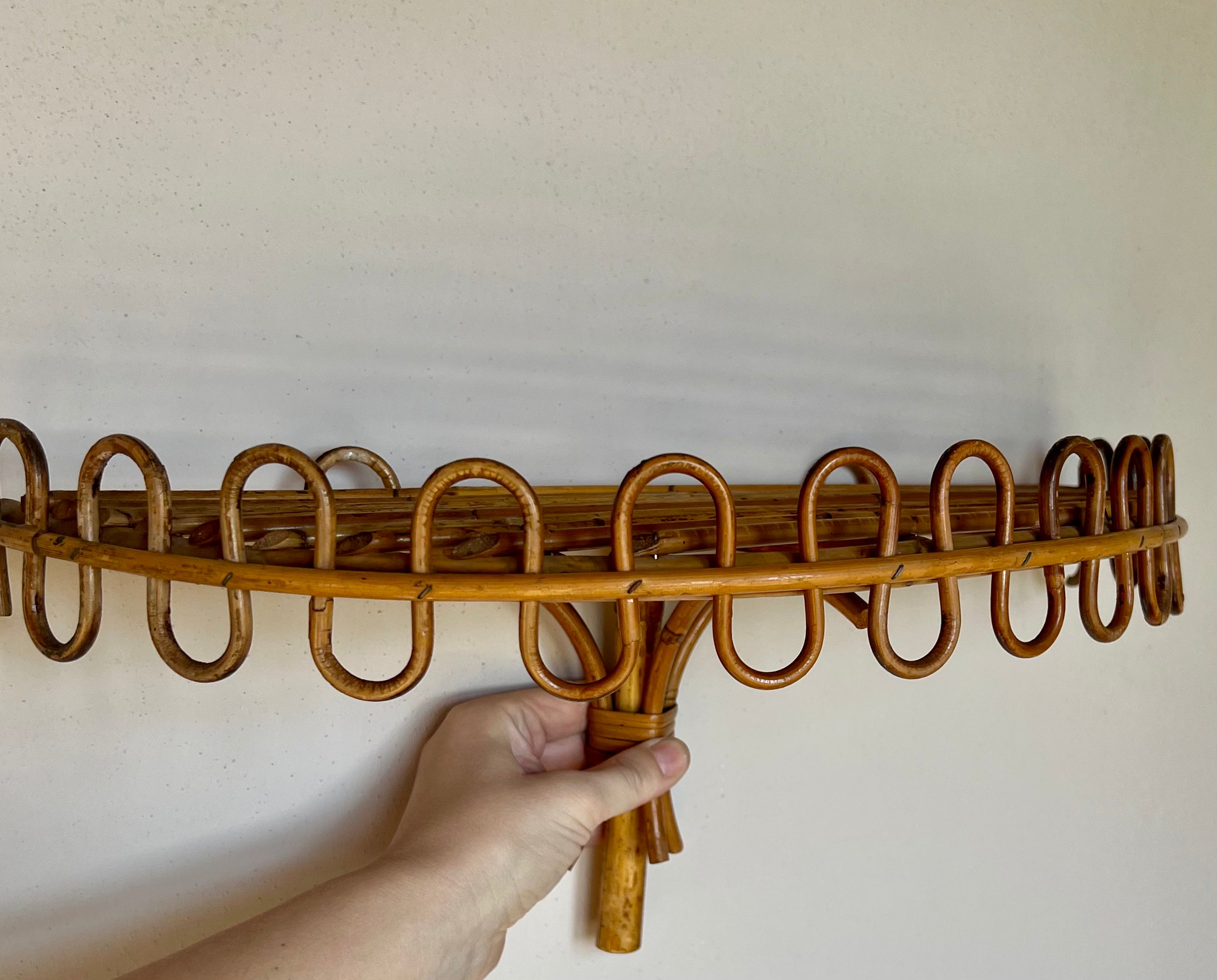 Franco Albini Wall Shelf for Bonacina Curved Rattan and Bamboo Console Shelf