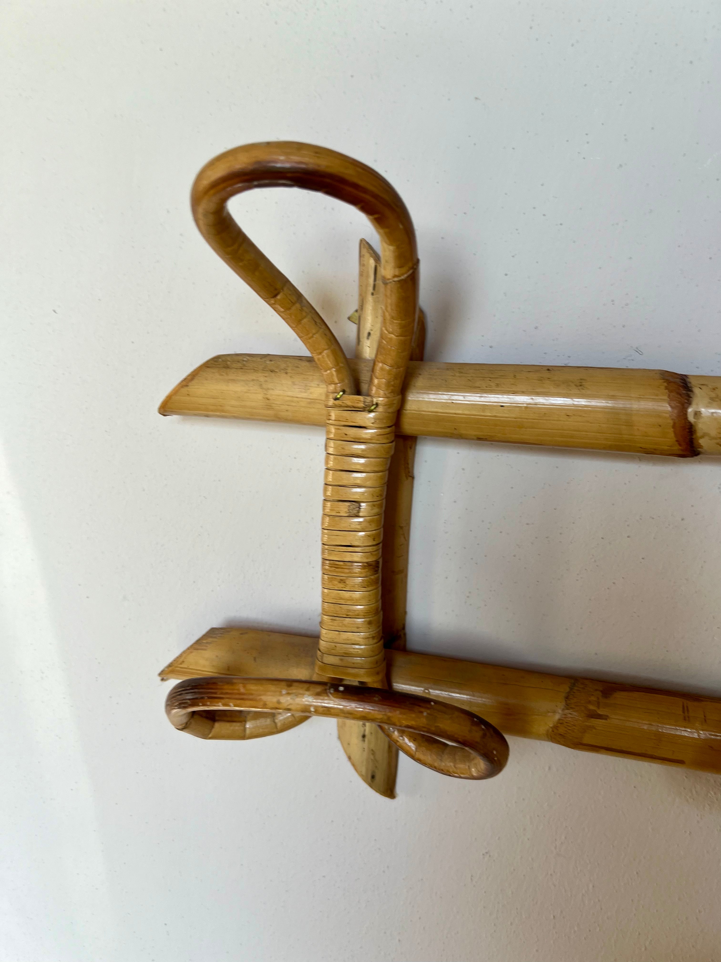 Mid-century wicker and bamboo coat rack