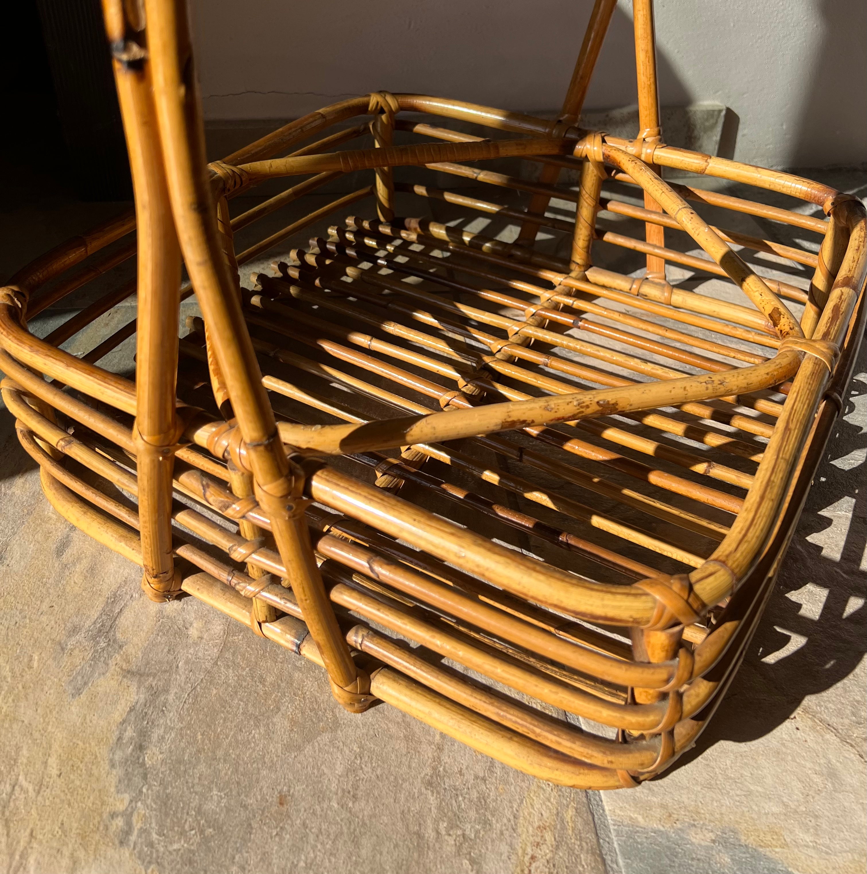 Vintage Italian Bamboo Storage Basket with Corner Dividers, 1950s
