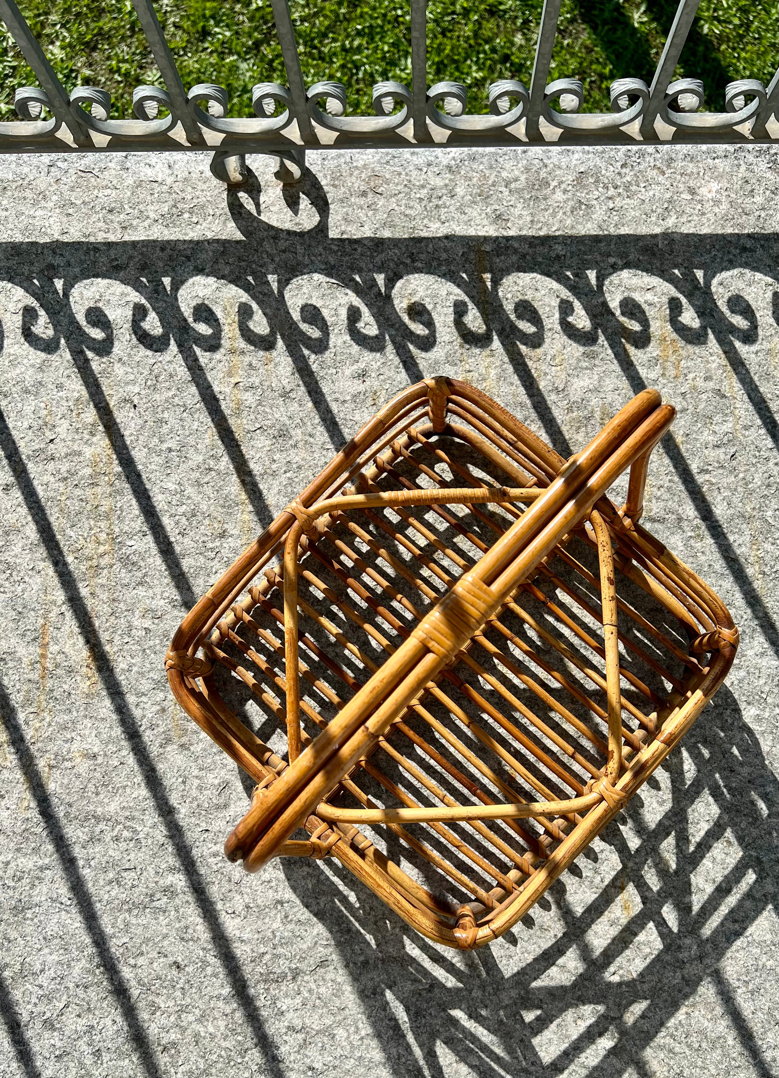 Vintage Italian Bamboo Storage Basket with Corner Dividers, 1950s