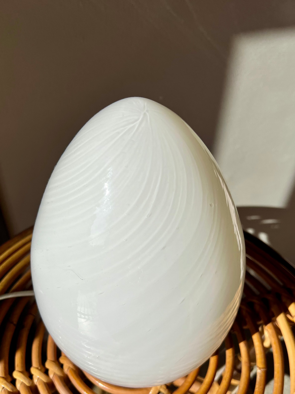 1970s Murano Egg Lamp made of White Opal Swirl Glass