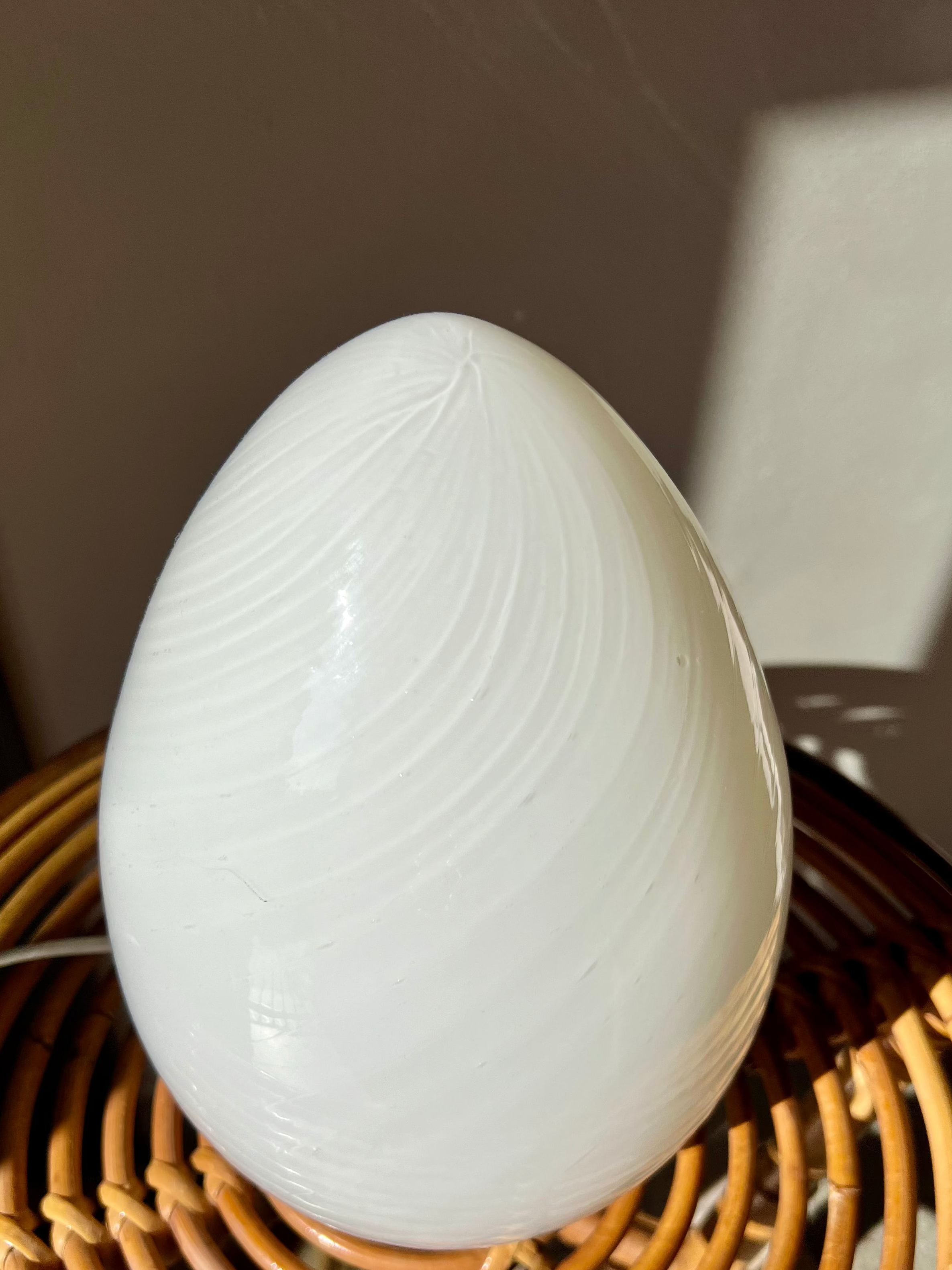 1970s Murano Egg Lamp made of White Opal Swirl Glass