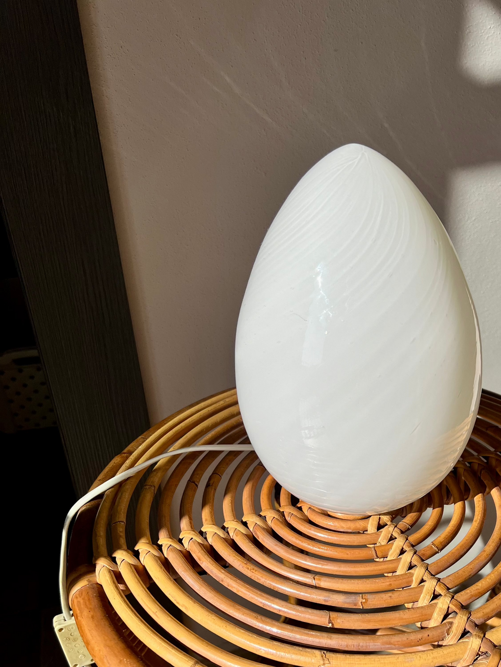 1970s Murano Egg Lamp made of White Opal Swirl Glass